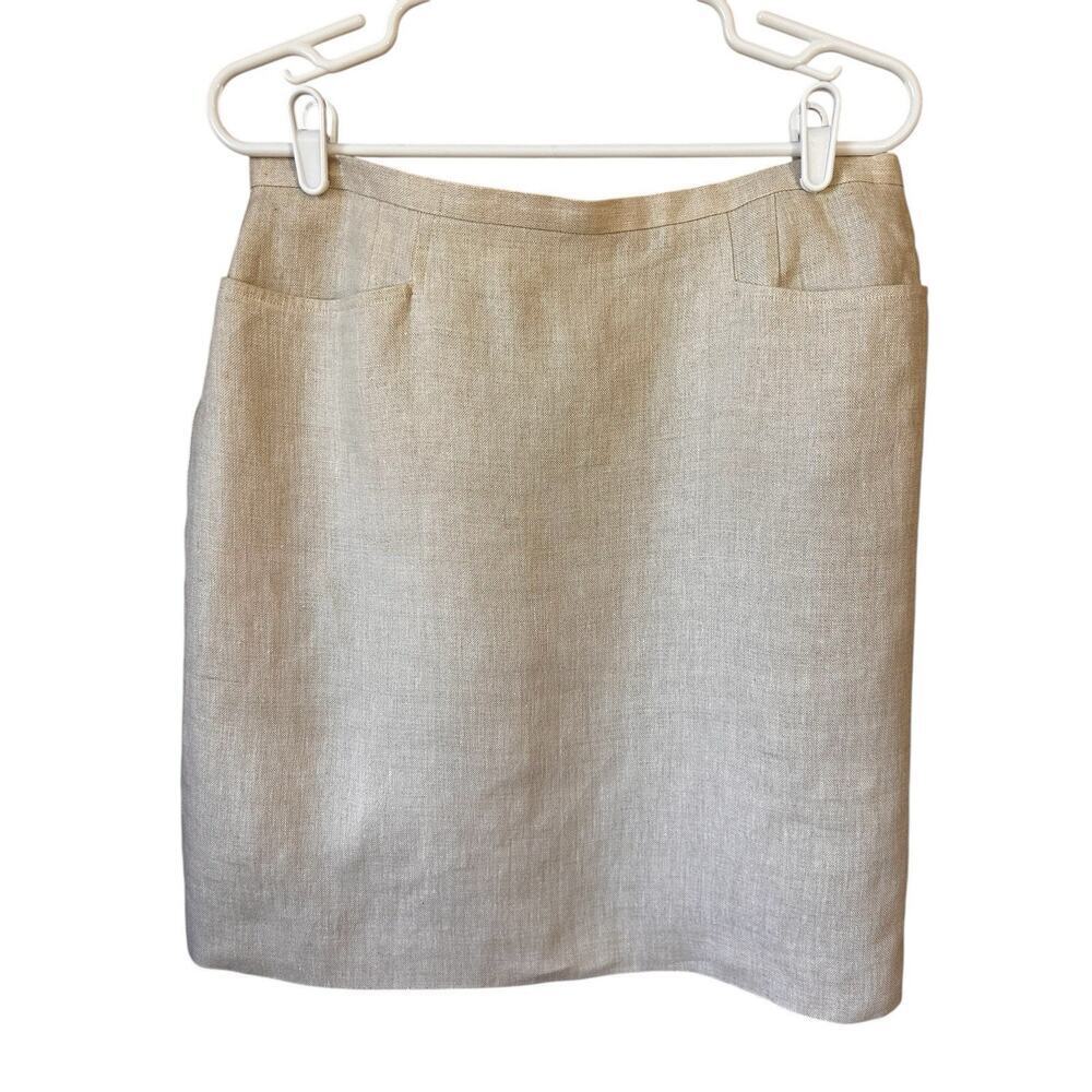 Talbots Womens 100% Irish Linen Beige Fully Lined Pencil Skirt Front Pockets 14P - Picture 2 of 12